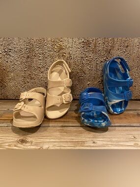 Wonder Nation Toddler Kids EVA Two Buckle 2- Pack Tan/Blue Swirl Sandals - 9/10T